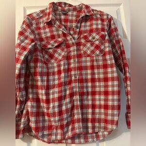 Eddie Bauer Red and White Plaid Button-Up Shirt